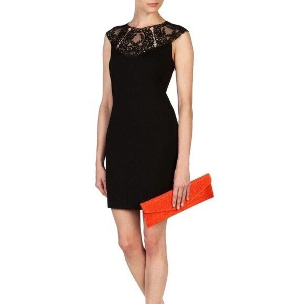 Ted Baker‎ Violina Mini Dress Size Large Black Lace Trim Jersey Sleeveless Party